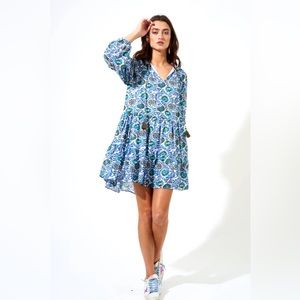 BALLOON SLEEVE SHORT DRESS- NAPA BLUE M